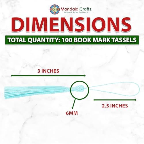 Mandala Crafts 100 Small Aqua Silky Bookmark Tassels with Loops for Crafts | Machine Washable, Polyester Mini Craft Tassels for Jewelry Making, Graduation Decorations, Keychains, Gift Tags & Ornaments - color: Aqua, size: 5.5 Inches