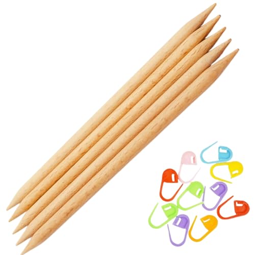 KnitPro Basix 8-Inch US 5 (3.75mm) DPN Double Pointed Knitting Needles | Beginner-Friendly, Easy-Grip, Lightweight Beechwood, Semi-Blunt Tips, 10 Stitch Markers - size: US 05 (3.75mm), 8in. (20cm)