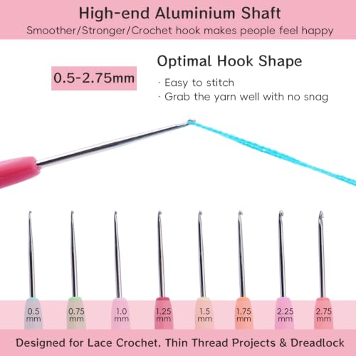 Hobekoee 6pcs Small Size Crochet Hooks,0.5mm Micro Crochet Needles | Steel Lace Crochet Hooks,Ergonomic Crochet Hook Grip for Arthritis And Beginners，Mini Size - size: 0.5mm