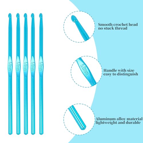 VOCOSTE 18pcs 5.0mm Crochet Hooks, US Size 8 Crochet Knitting Needles for DIY Craft Yarn, Contribute to Beginners - color: Blue, size: 5.0mm