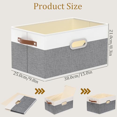 Yawinhe Collapsible Fabric Storage Bins,15.0x9.8x8.3in,White/Grey,6-Pack | Foldable Storage Baskets for Shelves, Closet Boxes for Organization, Washable Closet Organizer for Towels, Canvas Bins - color: White/Grey, size: 15.0x9.8x8.3inch(6-Pack)