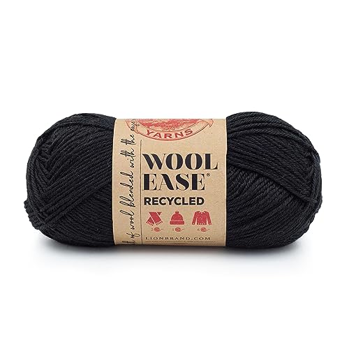 Lion Brand Yarn, Wool-Ease Recycled Crochet Yarn, Black, 1 Pack | Recycled Worsted Weight Wool Acrylic Blend Knit & Crochet Fiber for Warm Blankets, Cozy Sweaters, Fall & Winter Hats - color: Black, size: 1 Pack
