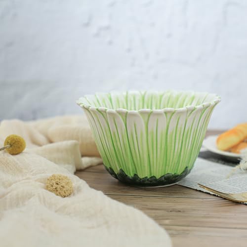 WAIT FLY Green Daisy Ceramic Rice/Salad/Soup/Dessert/Cream Soup Bowls - color: Daisy