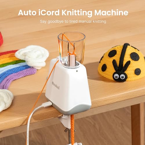 Etcokei iCord Knitting Machine, Auto Knitting Yarns to i-Cords Efficiently | Electric iCord Maker Tool, Compact Crochet Machine for Hands-Free Efficient i-Cord DIY Handicrafts Knitting Projects White