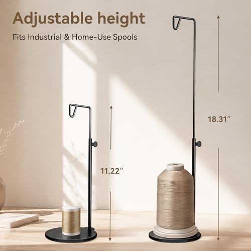 11.22"-18.31" Adjustable Cone Thread Holder for Sewing Machine, Matte Black | Heavy Metal Base, For Large Cones, Embroidery Serger or Quilting