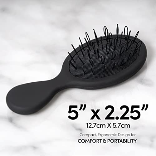 The Hair Shop Mini Black Loop Brush - Salon Professional Grade with Matted Black & Ergonomic Travel Size Design- Small & Safe Detangler Tool for 100% Remy Human and Synthetic Hair Extensions and Wigs - color: black