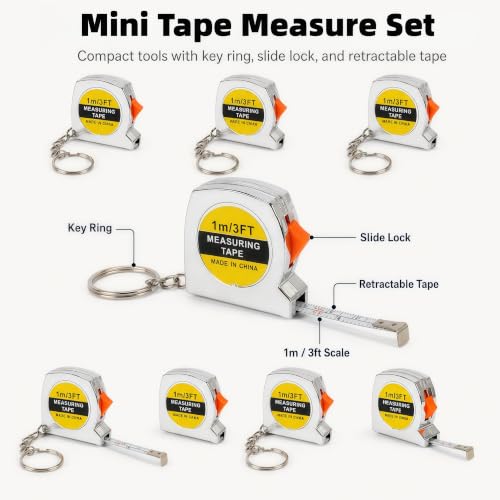 60 Pcs Mini Tape Measure Keychain, 1m 3ft Retractable Measuring Tape with Slide Lock and Key Ring, Pocket Tape Measure for DIY Projects Office Home Event Supplies - color: 60