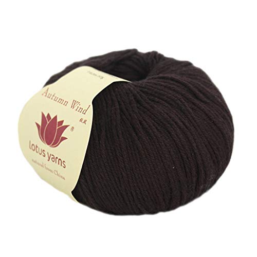 Lotus Yarns Wholesale 5X50g Balls Autumn Wind 90% Cotton 10% Cashmere Fingering Weight Hand Knitting/Crochet Yarn for Christmas Fashion Garments Baby Clothes (03-Chocolate) - color: 03-Chocolate