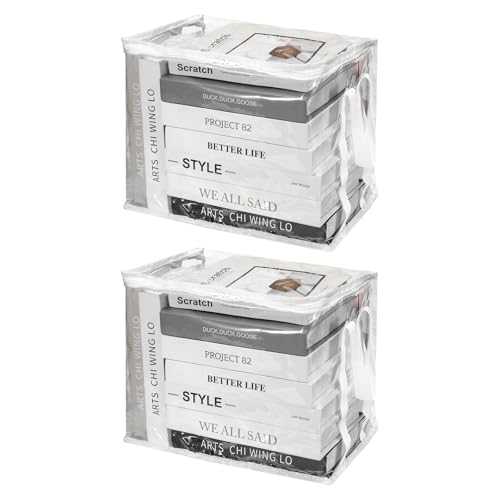 PATIKIL 12.6x9.5x9.8in Clear Storage Bags, 2PCS Plastic Storage Bags Clear Small Zippered Organizers Foldable Closet Bed Sheet Organizer Cube with Zipper for Book Clothes Yarn,M, White - color: White, size: M