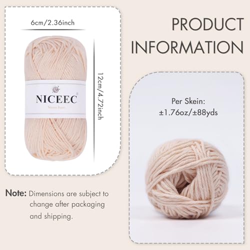 NICEEC 4 Skeins Soft Baby Cotton Yarn 352yds/7.04oz - Skin | Crochet & Knit, DIY Project Starter Kit，Handbag，Sun Hat，Shoes， Shopper Bag - color: Skin