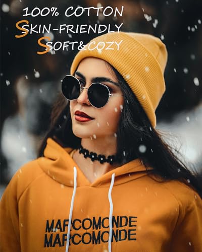 100% Cotton Beanie Lengthen Cuffed Beanies Knit Winter Hats Unisex | Double-Layer Warmth,Ultra-Soft 100% Cotton Knit,Long Non-itchy,Snug No-Slip Stretch Fit,Warm Winter Skull Cap - color: 1-army Green