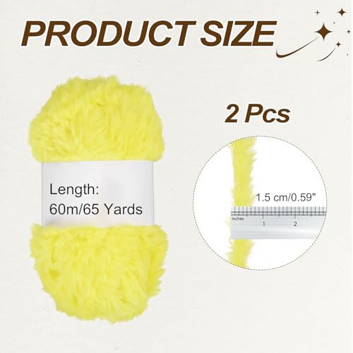 PATIKIL 65 Yards Soft Chunky Fluffy Fuzzy Faux Fur Yarn, 2 Skeins Chunky Fuzzy Yarn Fur Polyester for Crochet Knitting Blankets Scarves Sweaters Hat Shawls, Bright Yellow - color: Bright Yellow