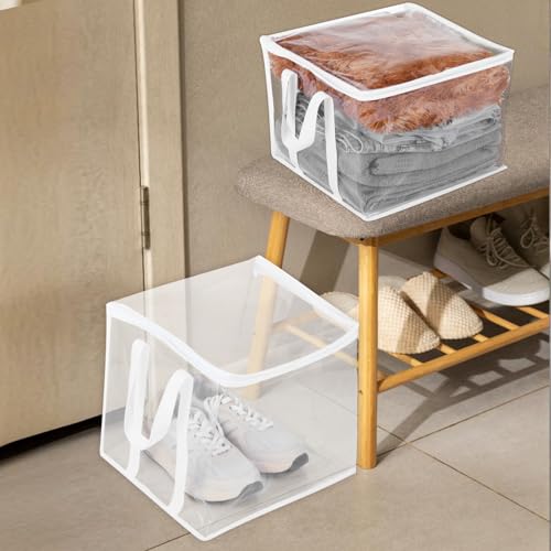 6 Pcs Clear Zippered Organizers 12''x12''x12'' Moving Bags with Reinforced Handles Heavy Duty Storage Cube Tote Storage Blanket Bags Bins for Clothes Moving Supplies Linens Shoes Closet Organizer