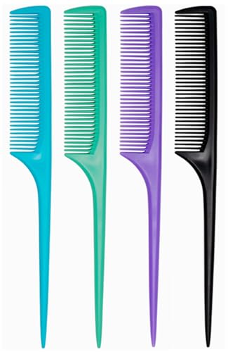 4 Pcs Rat Tail Comb Set for Women -Fine Tooth Styling comb with Pick, Anti-Static Heat Resistant Teasing Comb,Professional Hair Parting Tools for Smooth Detangling, Updos & Salon-Perfect Hairstyles. - color: Blue-Green-Purple-Black