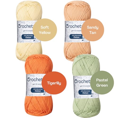 Premium Mercerized Cotton Yarn for Crochet & Knitting – Fingering Weight 4-Ply, 50g (1.76 oz) / 125 m (136 yds), High-Gloss, Anti-Splitting, Fade-Resistant Cotton (Warm Summer) - color: Warm Summer