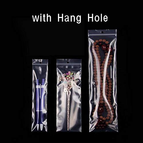300pcs Long Jewelry Bags 2 x 8/3 x 8/3 x 12 Inch Necklace Bags with Hang Hole Poly Zip Seal Storage Bags 2 Mil for Incense Necklaces Jewelry Packaging Shipping - size: 2x8"/3x8"/3x12" each 100ct