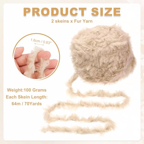PATIKIL 70 Yards Fur Yarn, 2 Skeins 100 Grams Soft Plush Fluffy Chunky Polyester Faux Fur Eyelash Yarn for Crocheting Hand Knitting Blanket Hats Crochet Crafting, Gray Tea - color: Gray Tea
