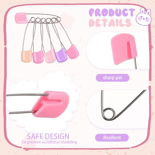 WILLBOND 100 Pcs Large Safety Pins for Clothes,with Bag, Pastel Colors | Plastic Head with Locking Closures, Heavy Duty Nappy Pins Hooks, 2.2 Inch Fasteners, Stainless Steel, Velvet Bag - color: Pastel Colors