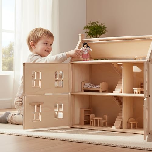 PlanToys® Mother Wooden Poseable Dollhouse Figurine 1:12 Scale 5-Inch Doll | mom character, doll house people accessories, bendable arms, kids pretend play, storytelling learning gift ages 3+ for girls - color: Asian Mom