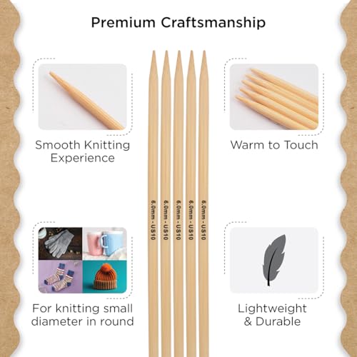 Knitter’s Pride Bamboo Luxe Double-Point Needle 8""(20cm) - US 10(6mm) - size: 6.00mm