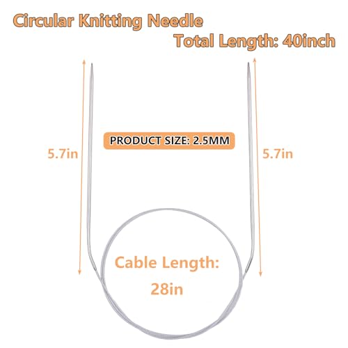 Hobekoee Circular Knitting Needle 40 inch (100cm),Size US 1.5 (2.5mm) Round Stainless Steel Knitting Needles for Smoothly Knit Blanket,Sweater,Coaster,Socks - size: US 1.5(2.5mm)