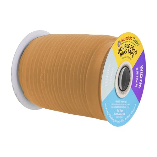Mandala Crafts 55 Yds 5/8 Inch Camel Double Fold Bias Tape for Sewing | Machine Washable Binding Tape for Quilting, Hemming, Seams, Fabric Piping, All Fabrics & Denim, Indoor & Outdoor - color: Camel, size: 5/8 Inch 55 Yards