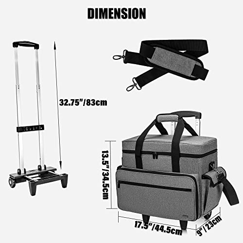 Teamoy Rolling Sewing Machine Case with Wheels, Gray | Compatible with Singer, Brother and Most Majority Machines and Accessories, with Detachable Wheels and Bottom Wooden Pad - color: Gray