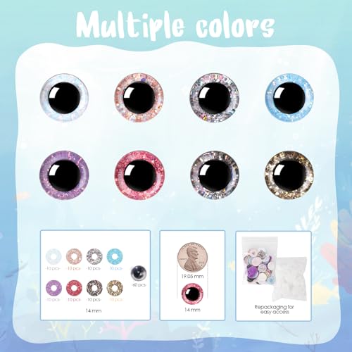 MUCUNNIA 120Pcs 14mm Safety Eyes for Crocheting Mermaid Amigurumi Eyes for Crochet Animals Crochet Doll Craft Eyes with Washers Stuffed Animal Eyes for DIY of Puppet Bear Animal Halloween Decorations - size: 14mm