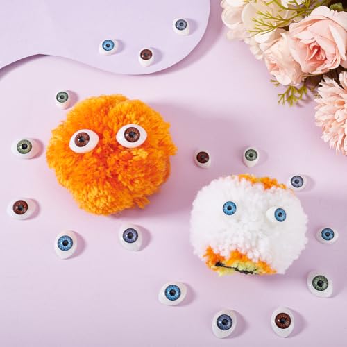 AHANDMAKER 80 pcs Half Round Doll Eye, Plastic Doll Craft Eyes Scary Eyes Cabochons Oval Flat Eyeball Hollow Eyeballs for Halloween DIY Sewing Craft Puppet Bear Doll Making