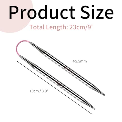 Soosui 5.5mm Circular Knitting Needles US9 |3-Pack 9-inch (23cm) Double-Pointed Flexible Circular Needles, 3cm Cable, Durable and Smooth for Sweaters, Socks, Hats, and Other DIY Knitting Projects. - size: 5.5mm/US9