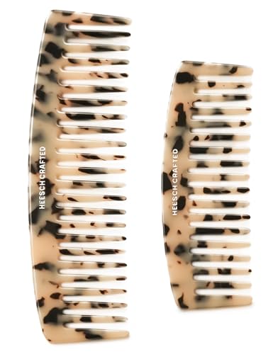 Heesch Wide Tooth Comb for Curls, Wet, Thick Hair, Detangling Comb 5 Inch Small Travel Comb & 7 Inch Large Comb for Women, 2 Pack Blonde Tortoise Comb Set, Made from Cellulose Acetate - color: Blonde Tortoise