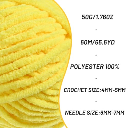 2 Pack Fluffy Velvet Yarn for Crocheting，Baby Blanket Yarn for Crocheting Soft，100g(131yds) Amigurumi Yarns，Plush Chenille Crochet Yarns，Puzzle Yarn for Crochet Weaving Craft(2 Yellow) - color: 2 Yellow