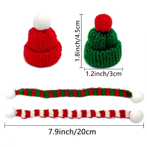 Yxtwaeh 48 Pcs Mini Santa Hats and Scarves for Christmas Crafts Mini Knit Doll Hat Scarf for Christmas Tree Ornaments Wine Bottle Toppers, Red and Green