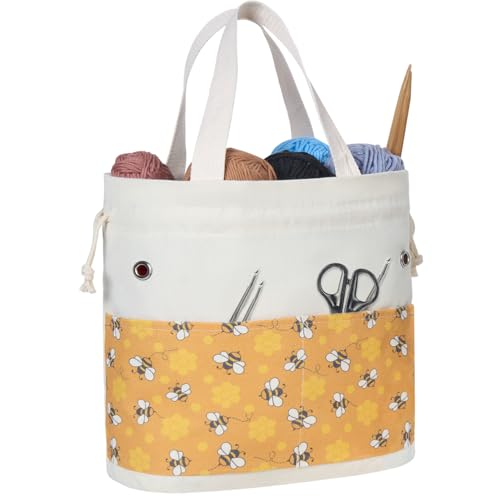 TOGETRUE Yarn Bag, Knitting Crochet Tote Bag, Yarn Storage Bags Organizer, Crochet bags for Crocheting Project, Store Skein Ball, Short Knitting Needle (Medium, Bees) - color: Bees, size: Medium