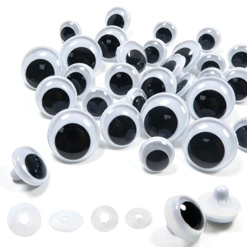 TOAOB 30pcs Wiggle Googly Eyes Plastic Safety Eyes 15mm 18mm 20mm 23mm Round Craft Eyes with Washers for DIY Arts Crafts Stuffed Animals Amigurumis Bears Dolls Making