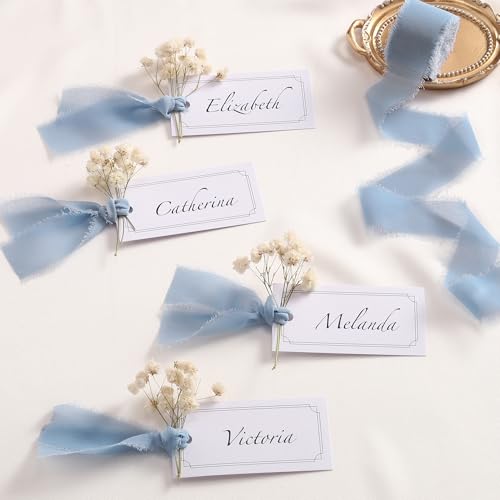DORIS HOME Handmade Frayed Fringe Chiffon Ribbon 1" x 21Yd Dusty Blue | Fabric Ribbon, For Flower Bouquet/Gift Wrapping/Wedding Invitations/Christmas Decorations/Party Decor - color: Dusty Blue