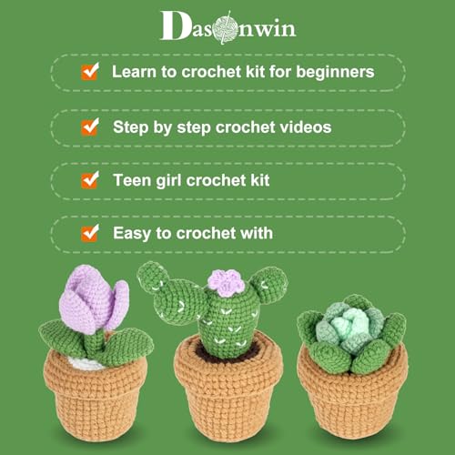 Dasonwin Crochet Kit for Beginners,Crochet Cactus with Step-by-Step Tutorials,Beginner Crochet Kits for Adults,Gift for Girls and Women.