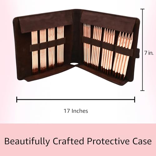 Lykke Cypra Large 6-inch DPN Knitting Needles Set | Large US 6, 7, 8, 9, 10, 10.5, 11, 13 Brown Case, Birchwood Semi-Sharp Tips, Project Bag - color: Cypra-with-Brown-Suede-Case
