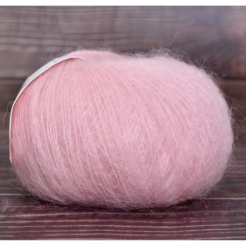 Kid-Silk Mohair Yarn, Lace Weight, 4 Balls 100g, 1420 yds | Yarnique 325m Per Ball | More Yardage | Sweaters & Tops | Stable Stitches (03 Petal Pink) - color: 03 Petal Pink