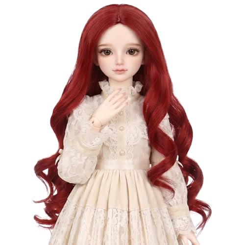 Miss U Hair 7-8 Inch 1/4 BJD Wig Long Wavy Red MSD DOD Pullip Dollfie Wig DIY Handmade Accessories - color: Red