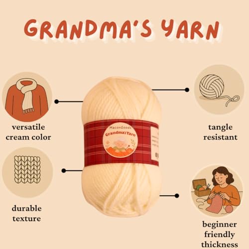 MaconGoods Grandma's Knitting Kit - Complete Knitting Kit for Beginners - Includes Beginner Yarn, Bamboo Needles, Video Tutorial, and Written Guide & More - Easy Learn to Knit Kit - style: Standard