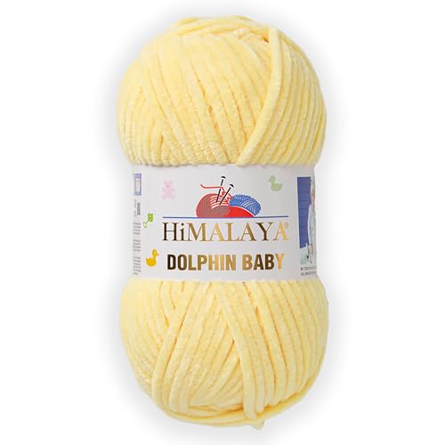 1 Skein/Pack Himalaya Dolphin Baby Chenille Yarn, Each Ball 100 gr (3.5 oz), 120 m (132 Yards), 100% Polyester, Super Bulky Baby Blanket Velvet Amigurumi Yarn, 80302 - Light Yellow - color: 80302 - Light Yellow
