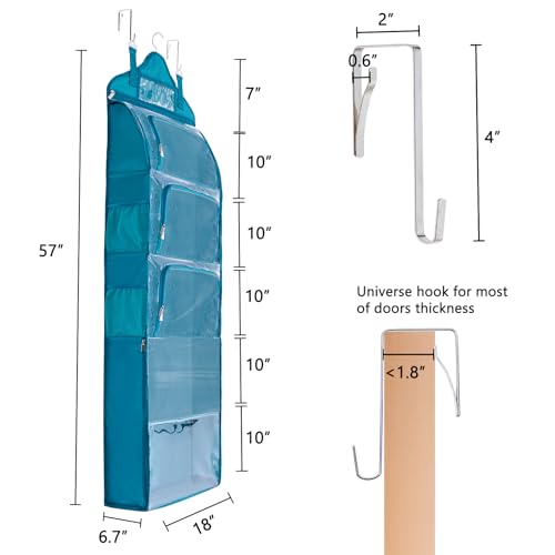 MYBAGZING Hanging Yarn Storage Organizer –Over-the-Door Crochet Organizer with Both Front and Side Zipper Closure -Large Capacity Clear Yarn Holder for Crochet Hooks, Knitting Needles & Accessories - color: Teal