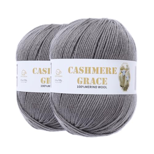 100% Pure Natural Merino Wool Yarn (4ply) - Each Ball 3.5 OZ/Approximately 320 Yards - Hand-Knitting/Crochet/Knitting - Soft and Non-irritating [2 Ball Set] (Dark Gray) - color: Dark Gray