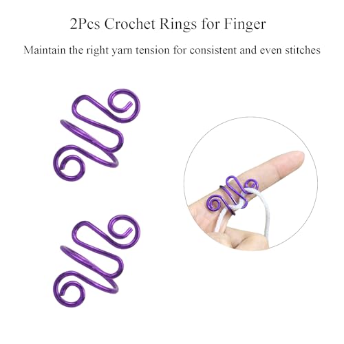 2Pcs Crochet Rings for Finger, Crochet Tension Ring for Crocheting Open Adjustable Yarn Guide Crochet Tension Ring Crochet Accessories Knitting Loop Ring for Finger (Purple), SATONBEYI - color: Purple-2P