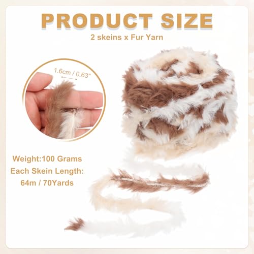 PATIKIL 70 Yards Fur Yarn, 2 Skeins 100 Grams Soft Plush Fluffy Chunky Polyester Faux Fur Eyelash Yarn for Crocheting Hand Knitting Blanket Hats Crochet Crafting, Chocolate Color - color: Chocolate Color