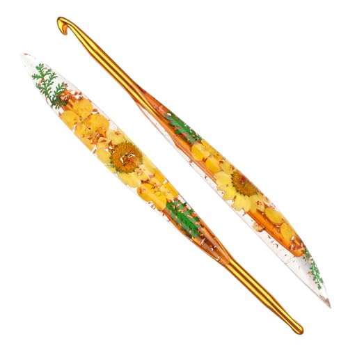 Katech 6.0mm Crochet Hook for Arthritic Hands, Long Aluminum Inline Hooks | Ergonomic Crochet Hooks with Dried Floral Grip-Elegant & Unique, Smooth Crochet Needle-Crochet Gift for Beginner&Crocheter - size: 6.0mm