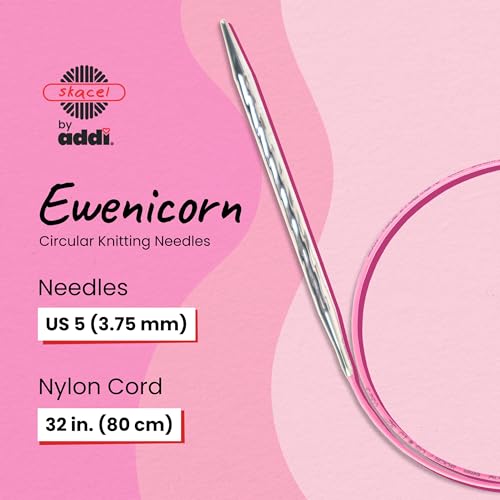 skacel by addi Ewenicorn Rocket Circular Knitting Needles, Fixed 32 Inch (80 cm) White Chrome Plated Brass Tips with Flexible Nylon Cord, 3.75 mm (US Size 5) - size: 3.75 mm