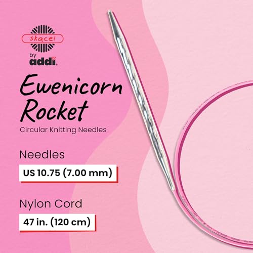 skacel by addi Ewenicorn Rocket Circular Knitting Needles, Fixed 47 Inch (120 cm) White Chrome Plated Brass Tips with Flexible Nylon Cord, 7 mm (US Size 10.75) - size: 7.00 mm
