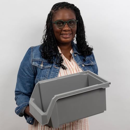 ReadySpace Large Stackable Plastic Storage Bins, 6-Pack, Grey | Open-Front Stackable Bins For Garage, Pantry, Closet & Office, 14,8"L X 8"W X 7"H, Nests When Empty, Durable Plastic, - color: Grey, size: Large, 6-Pack